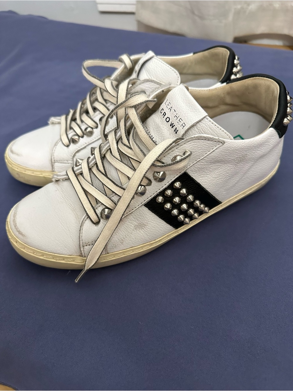 Leather Crown Women’s White Leather Studded Sneakers size 36